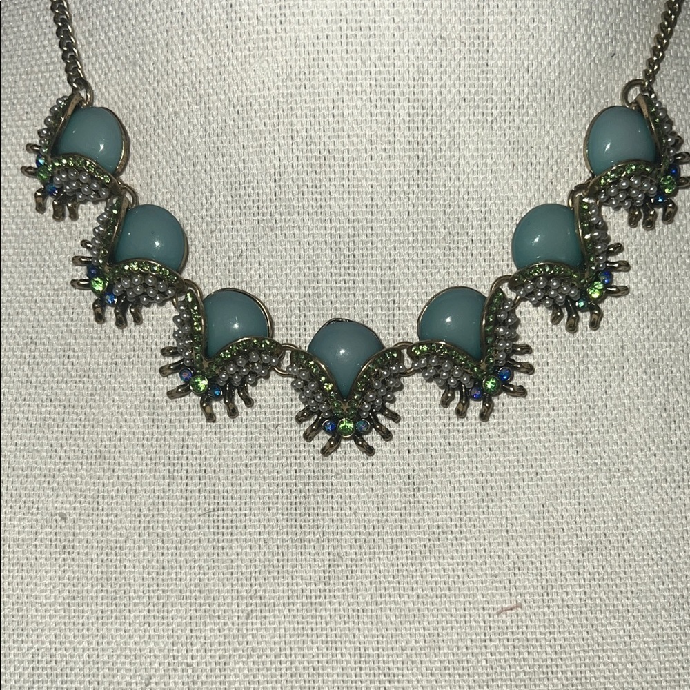 Plunder Turquoise Statement Necklace & Bracelet Set Gold Beaded Rhinestone - Picture 4 of 5